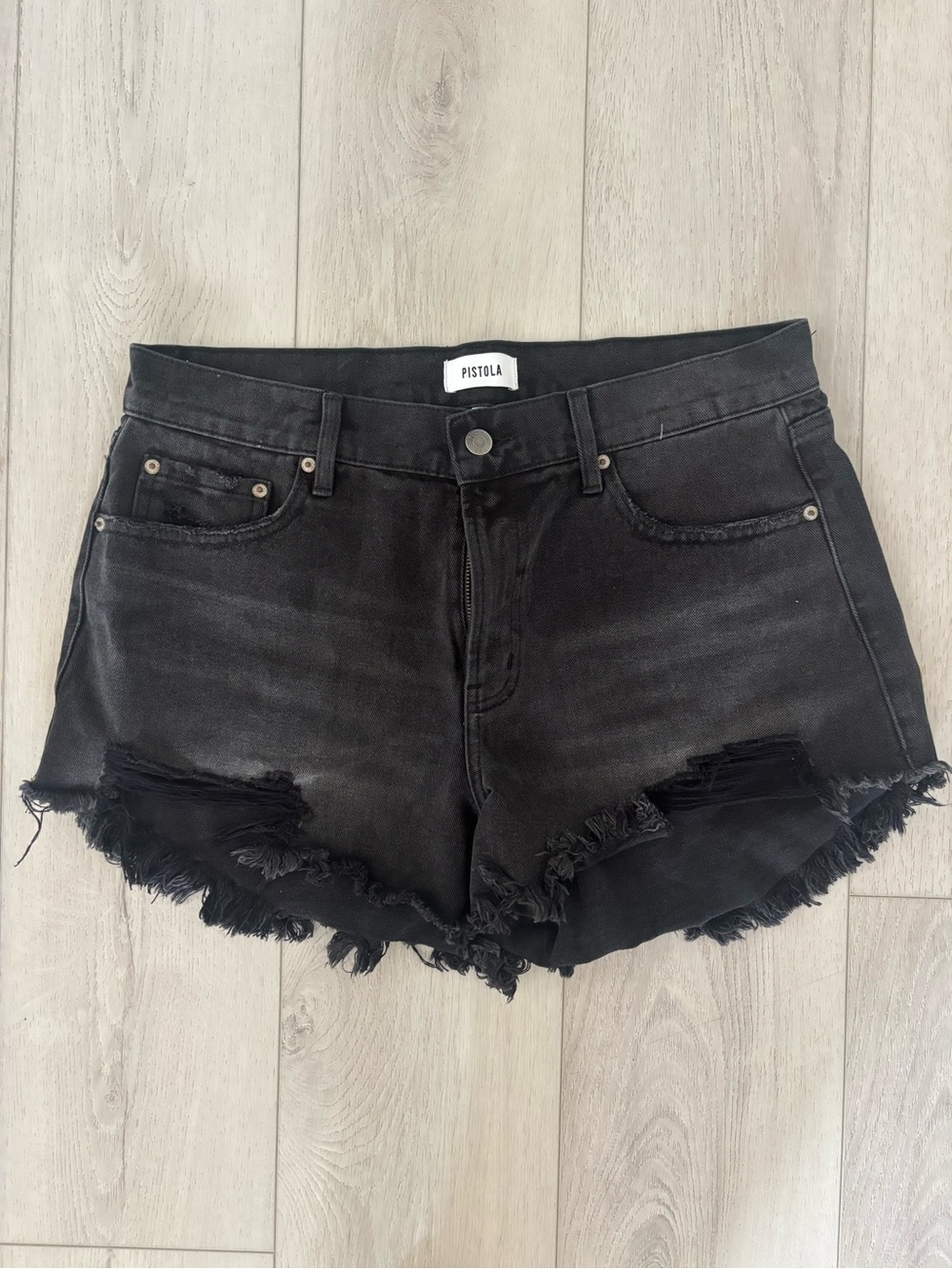 pistola Black Frayed Distressed Denim Shorts